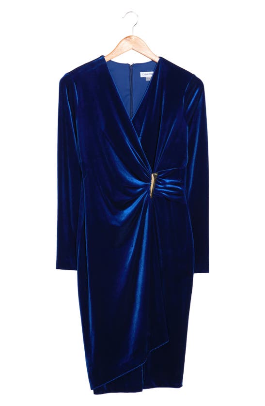 Calvin Klein Petite Velvet Faux-wrap Dress In Sapphire | ModeSens