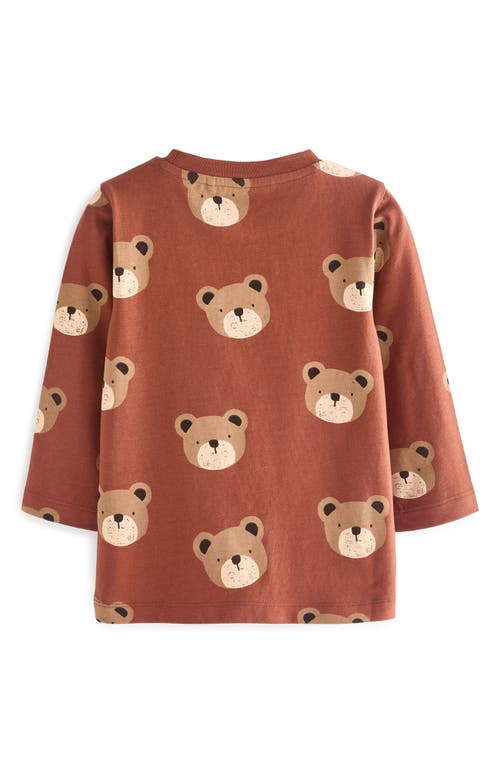 Shop Next Kids' 3-pack Bears Long Sleeve Cotton T-shirts In Brown