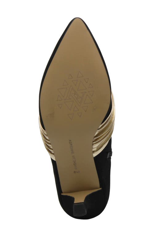 Adrienne Vittadini Pazzi Pleated Kitten Heel Bootie In Black Gold