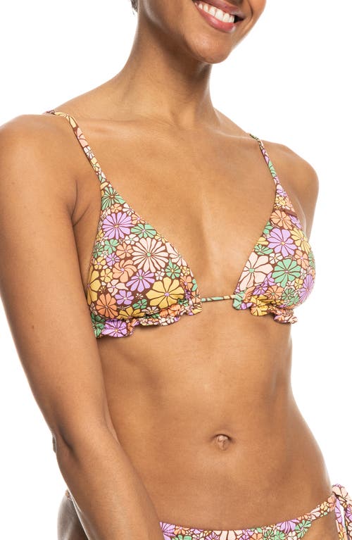 Roxy All About Sol Floral Ruffle Bikini Top Root Beer at Nordstrom,