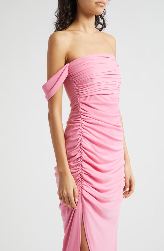 Shop Cinq À Sept Delaney Off The Shoulder Jersey Dress In Flamingo