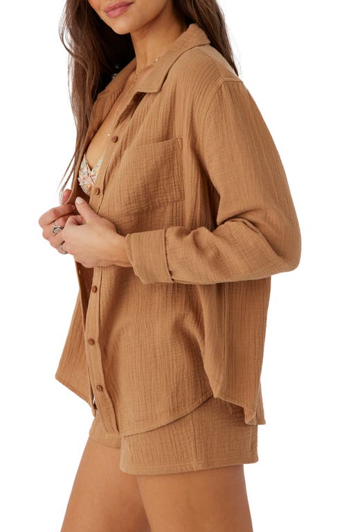 Shop O'neill Leni Cotton Gauze Button-up Shirt In Tobacco Brown