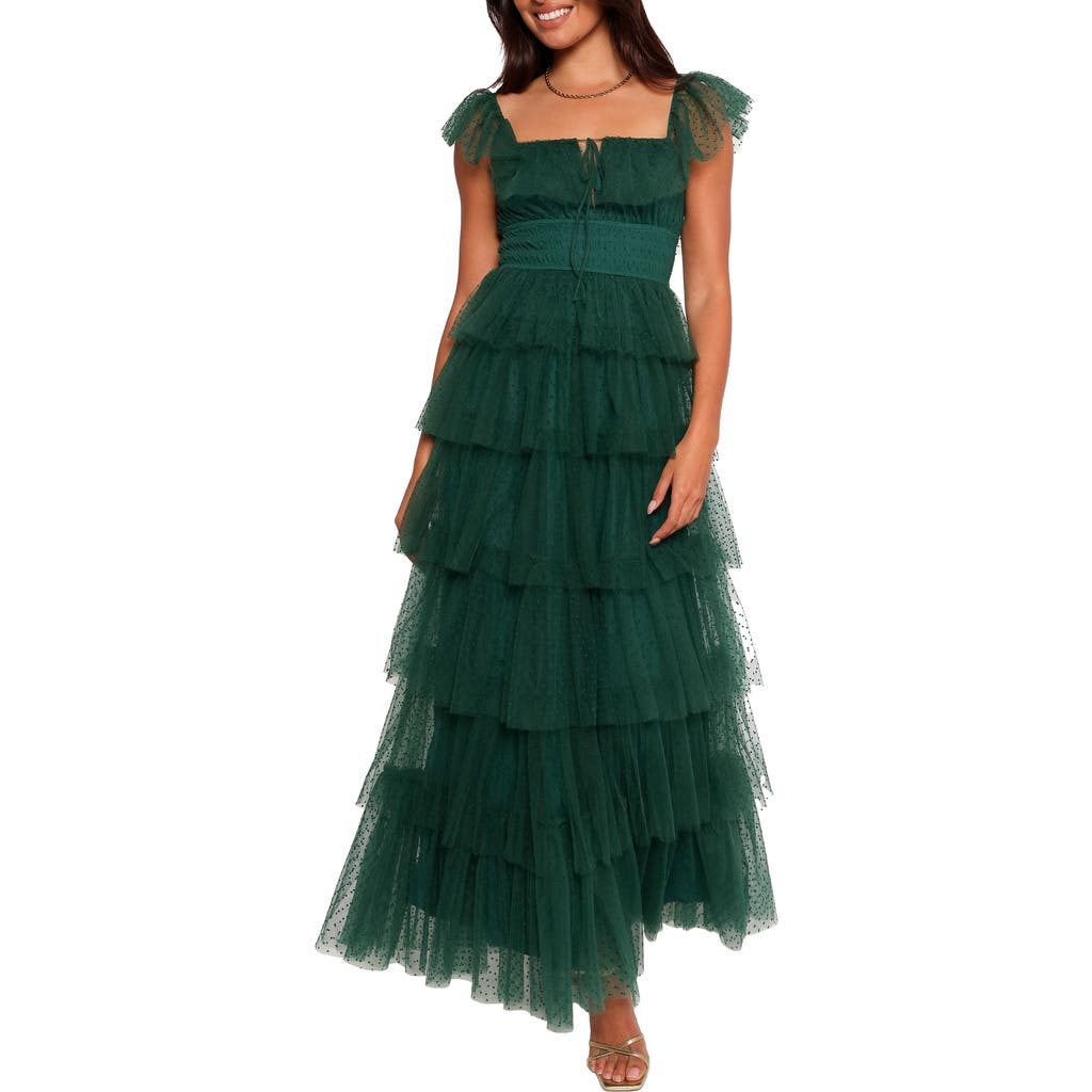 Petal And Pup Petal & Pup Belle Swiss Dot Tulle Tiered Maxi Dress In Green