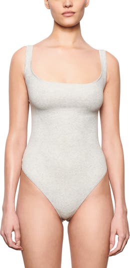 Stone Structured Contour Racer Neck Ribbed Bodysuit, White, £19.00