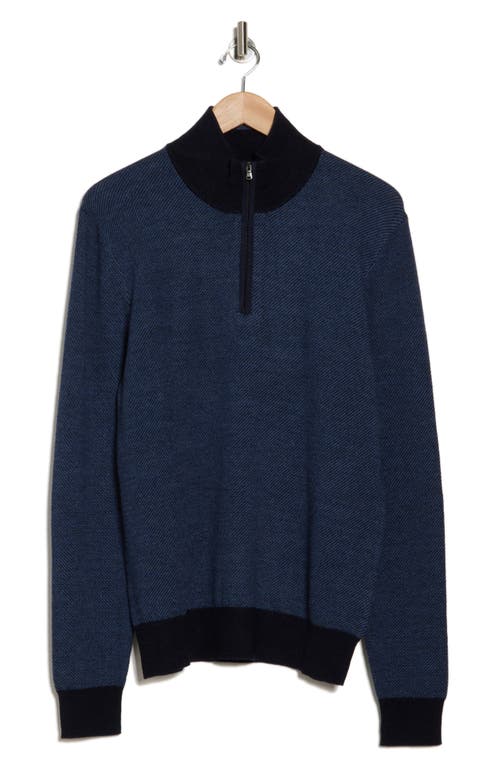 Bruno Magli Merino Wool Two-tone Twill Quarter-zip Pullover In Navy Denim