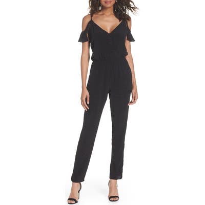 Fraiche By J Ruffle Cold Shoulder Jumpsuit, Black