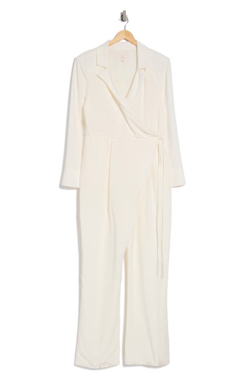 Shop Cinq À Sept Macie Tie Waist Long Sleeve Wide Leg Jumpsuit In Ivory