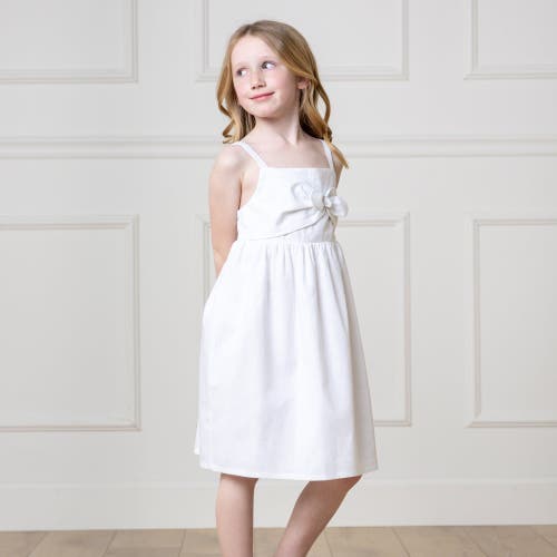 Hope & Henry Girls' Sleeveless Bow Front Linen Sundress, Kids In White Bow Linen
