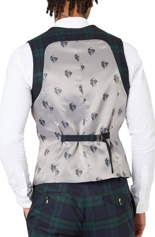 Shop Twisted Tailor Ginger Skinny Fit Plaid Stretch Wool Waistcoat In Green