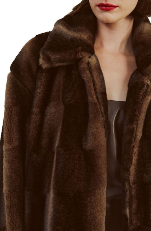 Shop Bardot Sylvie Faux Fur Zip Jacket In Dark Choco