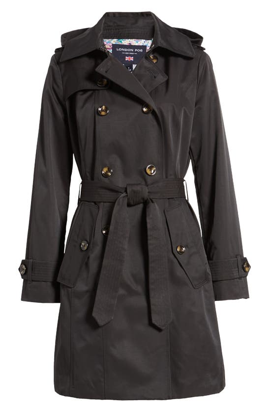 Shop London Fog Water Repellent Belted Trench Coat In Black