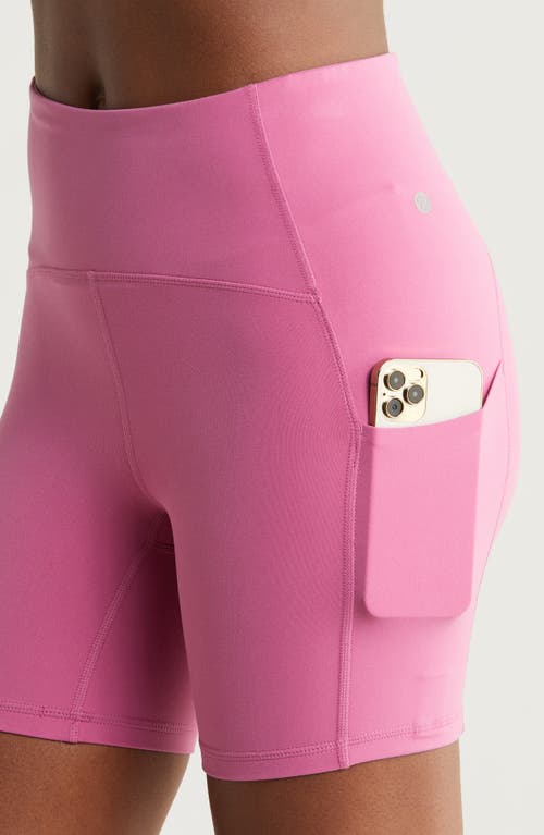 Shop Zella Studio Luxe Pocket Bike Shorts In Pink Violet