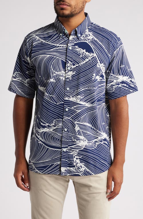 Tori Richard Cool Ocean Short Sleeve Stretch Button-Down Shirt in Navy 