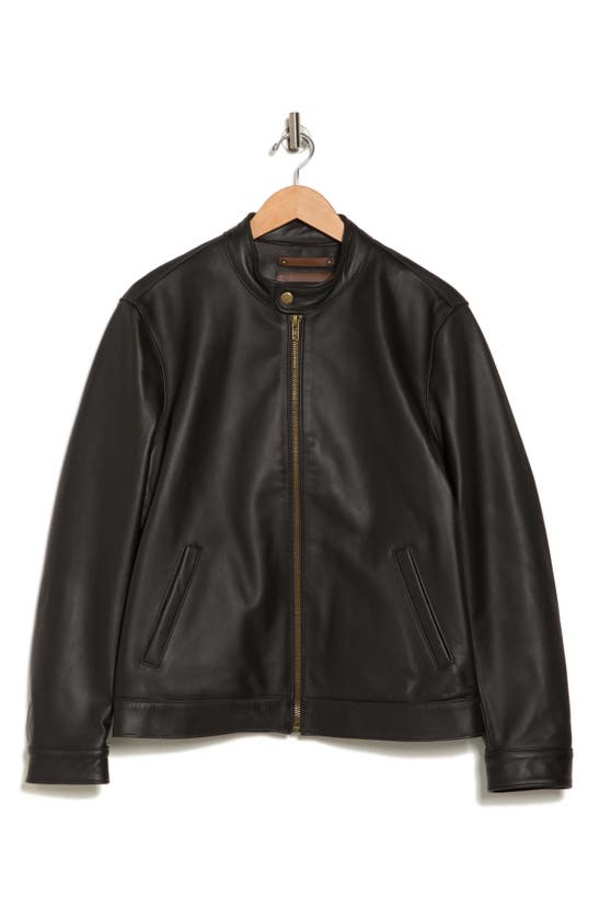 Shop Frye Cafe Leather Racer Jacket In Dark Brown