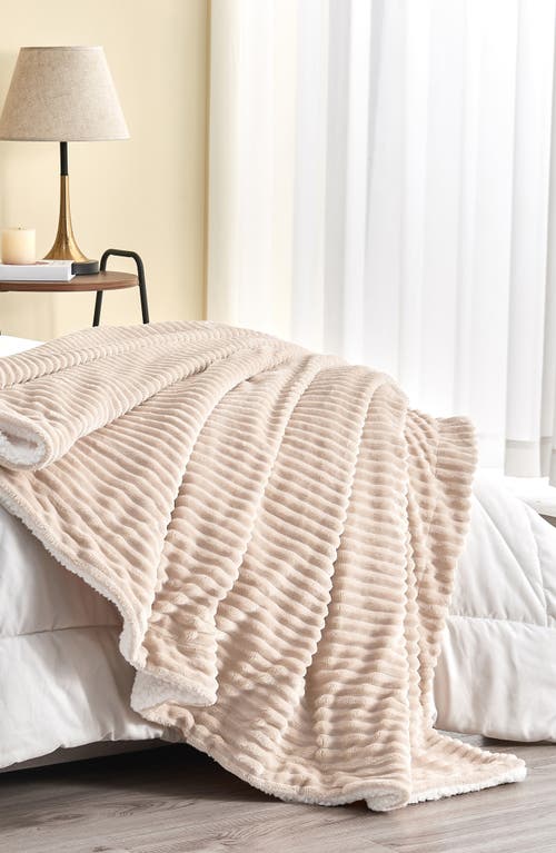 Woven & Weft Ribbed Faux Shearling Reversible Blanket In Cappuccino