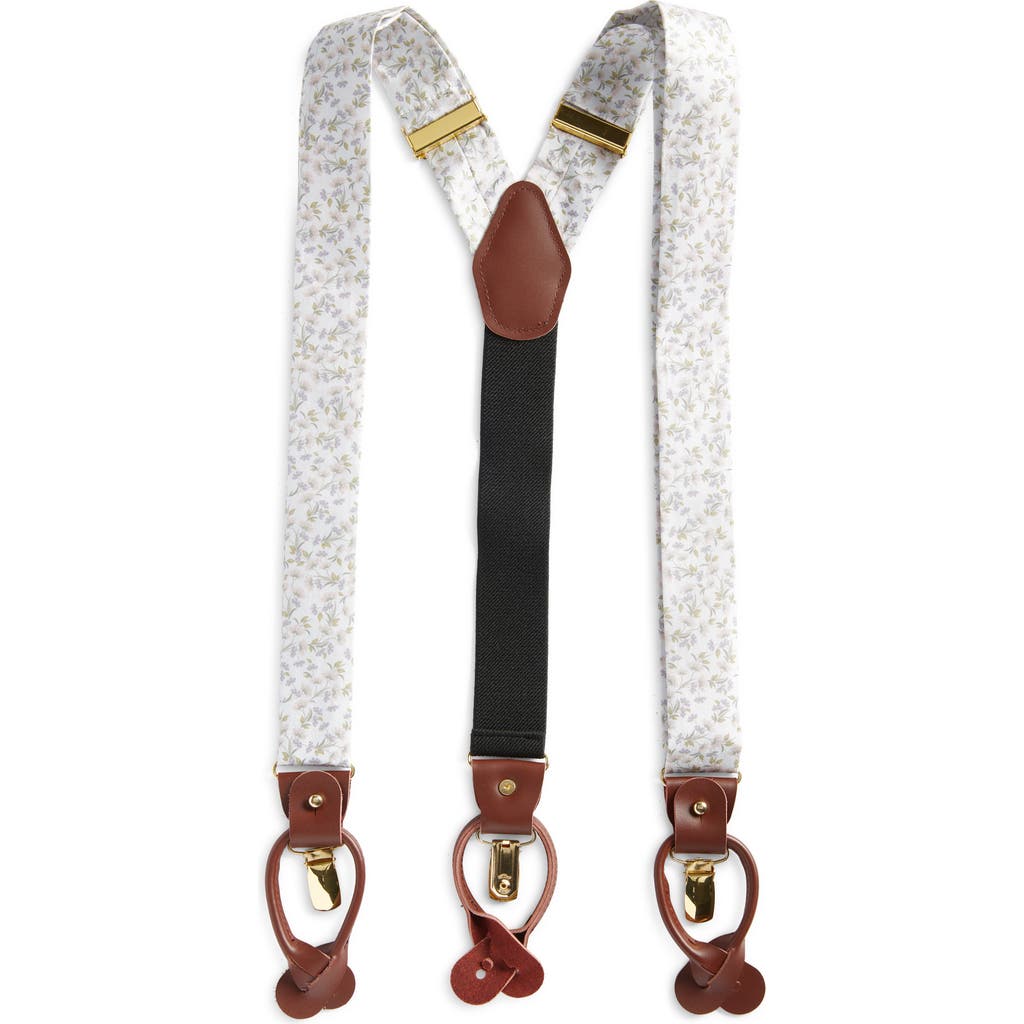 Clifton Wilson Floral Silk Suspenders In White