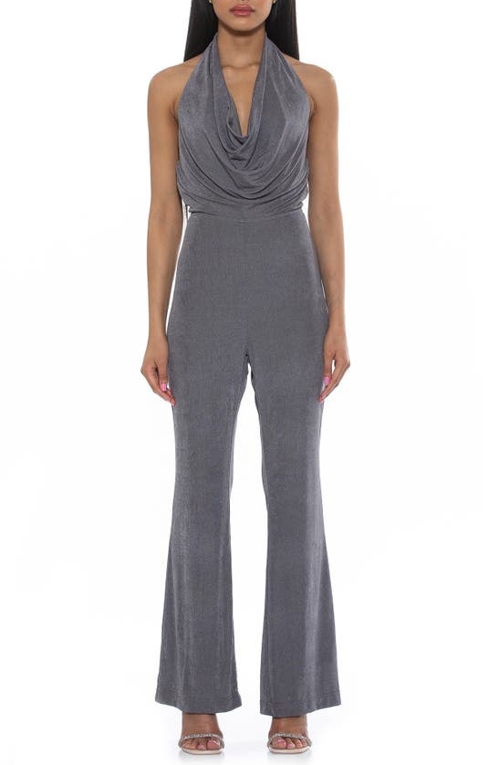 Alexia Admor Leilani Draped Halter Jumpsuit In Silver