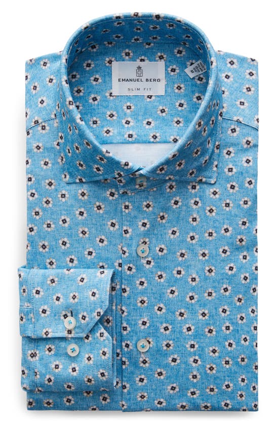 Shop Emanuel Berg 4flex Modern Fit Floral Knit Button-up Shirt In Turquoise