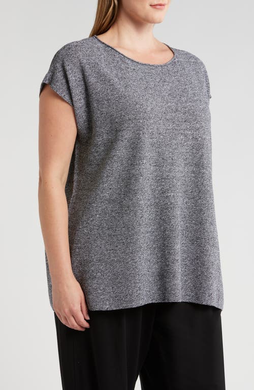 Shop Eileen Fisher Bateau Neck Sleeveless Organic Linen & Organic Cotton Tunic Sweater In Black/white