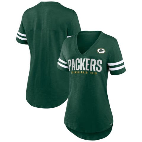 Women's Majestic White/Green Green Bay Packers Lace-Up V-Neck T-Shirt 