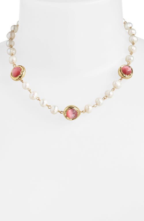 Shop Karine Sultan Crystal Station Cultured Pearl Necklace In Gold