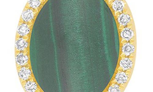 Shop Ef Collection Malachite Cabochon & Diamond Halo Stud Earrings In Yellow Gold