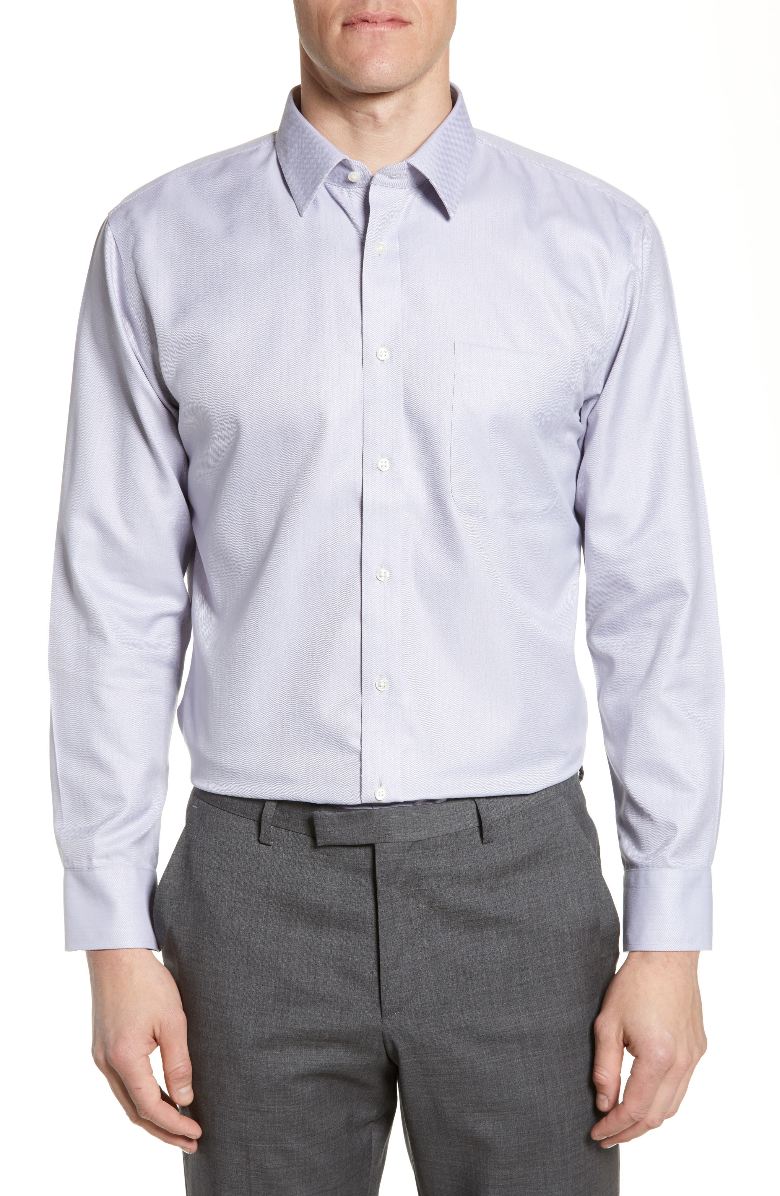 Nordstrom Shop Smartcare(TM) Trim Fit Herringbone Dress Shirt - Grey