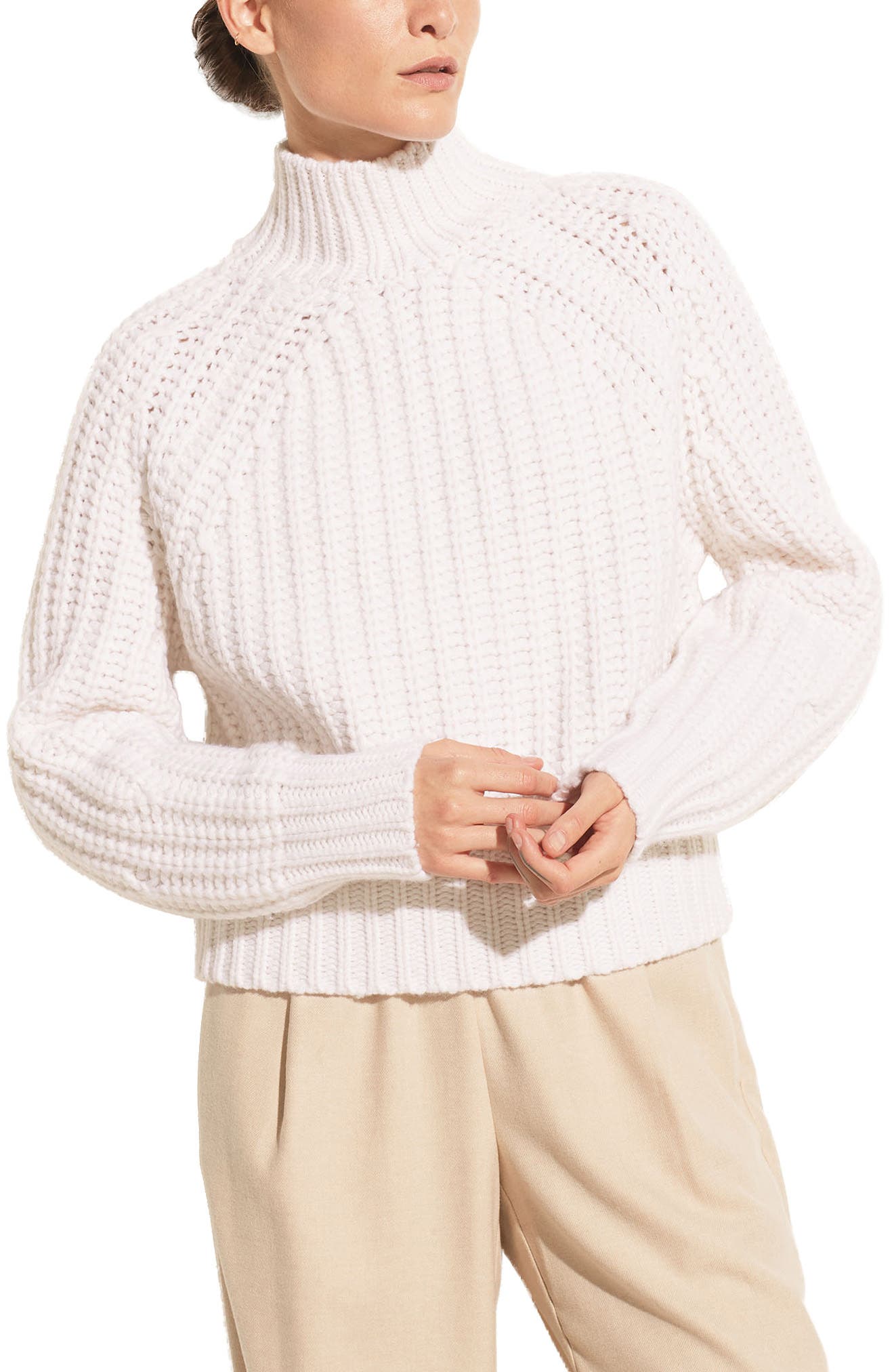 cream ribbed turtleneck sweater