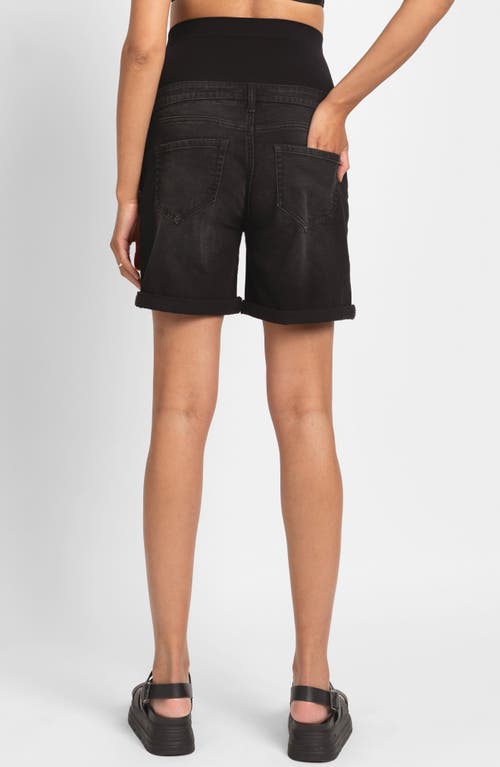 Shop Seraphine Over The Bump Denim Maternity Shorts In Black