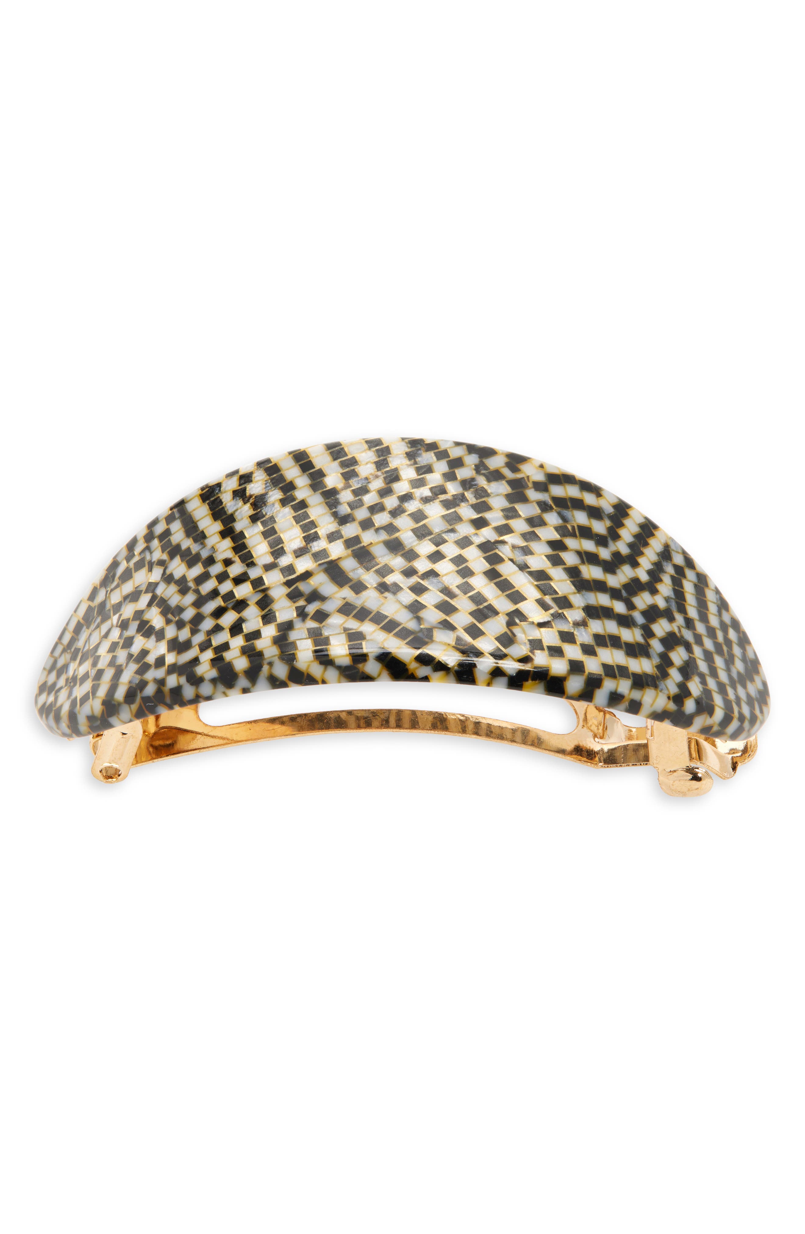 france luxe Oval Ponytail Barrette in Opera Silver 