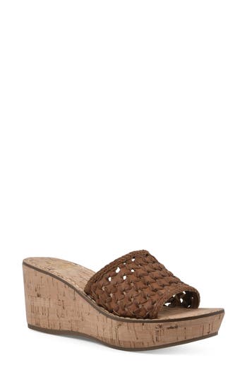 Shop White Mountain Footwear Charges Cork Wedge Sandal In Tan/burn/smooth