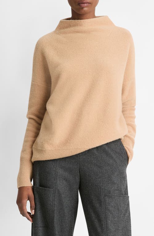 Shop Vince Boiled Cashmere Funnel Neck Pullover In Camel