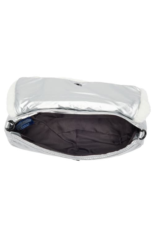 Pajar Quilted Faux Shearling Trim Convertible Shoulder Bag In Silver