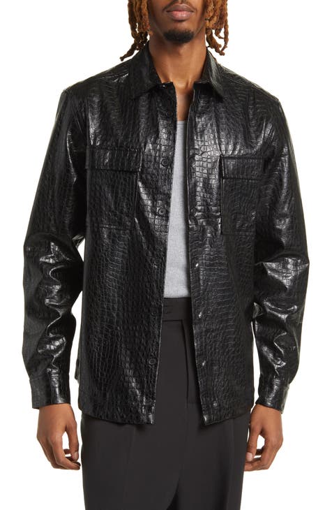 Crocodile Embossed Faux Leather Button-Up Shirt