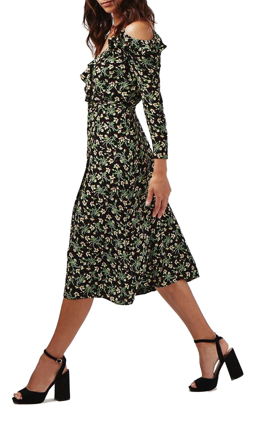 Busy Garden Ruffle Cold Shoulder Wrap Midi Dress Nordstrom