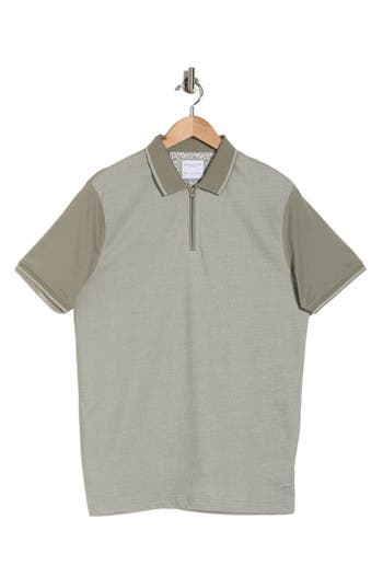 Denim And Flower Zip Contrast Polo In Soft Green