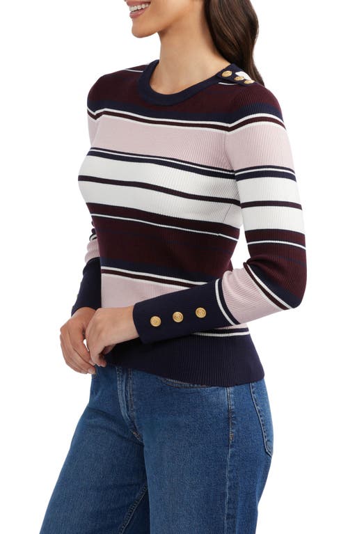 Ellen Tracy Stripe Ribbed Sweater In Wine Multi Stripe