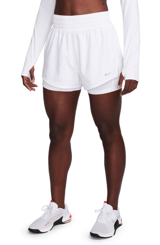 Shop Nike Dri-fit High Waist Shorts In White/ Reflective Silver