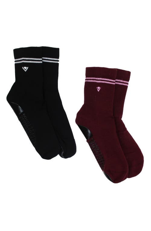 Arebesk 2-Pack Classic Crew Grip Socks in Black/burgundy
