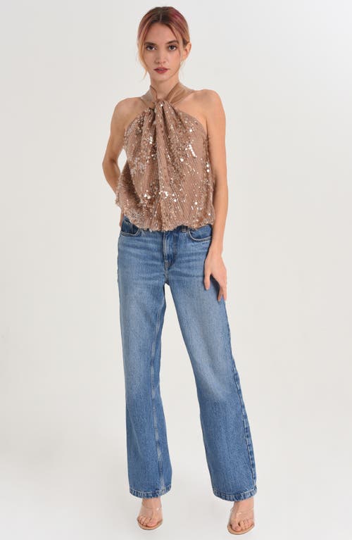 Ciebon Mae Sequin Twist Neck Sleeveless Top In Tan