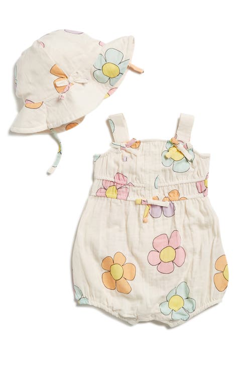 Floral Print Romper & Hat Set (Baby)