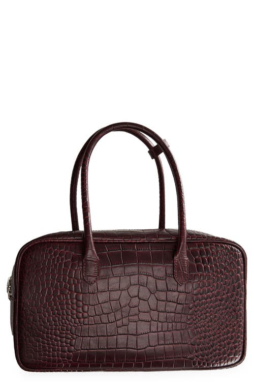 Croc Embossed Leather Handbag in Burgundy