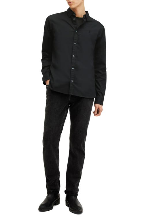 Shop Allsaints Hawthorne Solid Stretch Cotton Button-up Shirt In Black