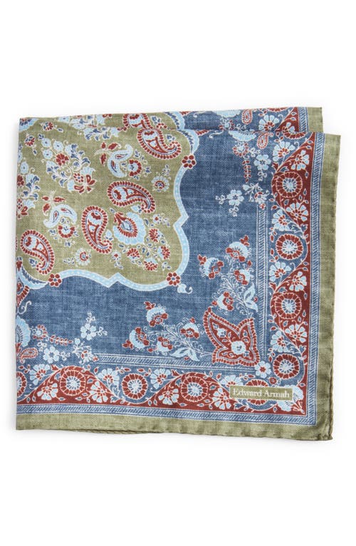 Persian Print Silk Pocket Square in Denim