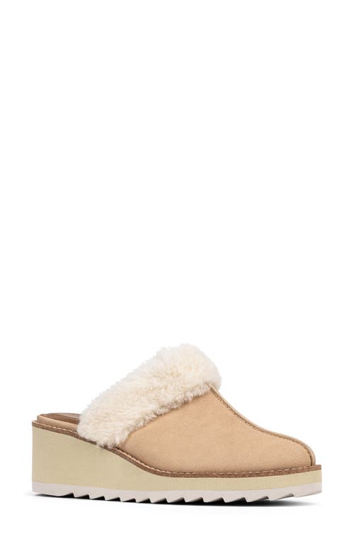 Donald Pliner Genuine Shearling Trim Wedge Mule in Sand 