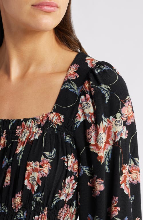 TREASURE & BOND TREASURE & BOND FLORAL LONG SLEEVE SMOCK WAIST DRESS