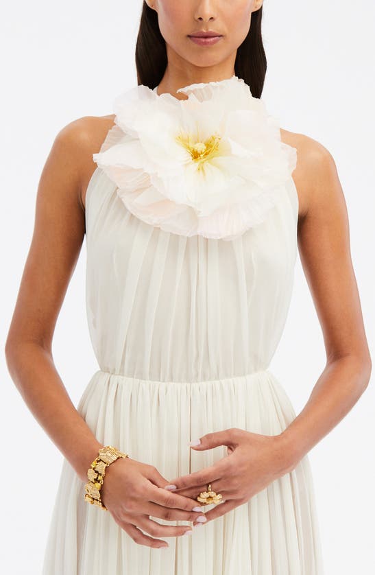 Shop Oscar De La Renta Flower Detail Silk Chiffon Halter Gown In Ecru