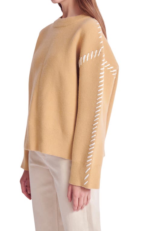 English Factory Whipstitch Accent Crewneck Sweater In Camel/cream