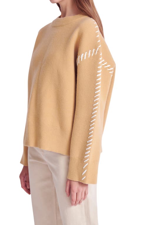 Shop English Factory Whipstitch Accent Crewneck Sweater In Camel/cream