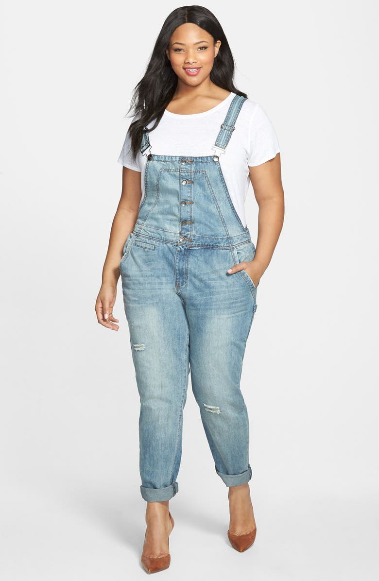 City Chic Button Front Distressed Overalls (Plus Size) | Nordstrom